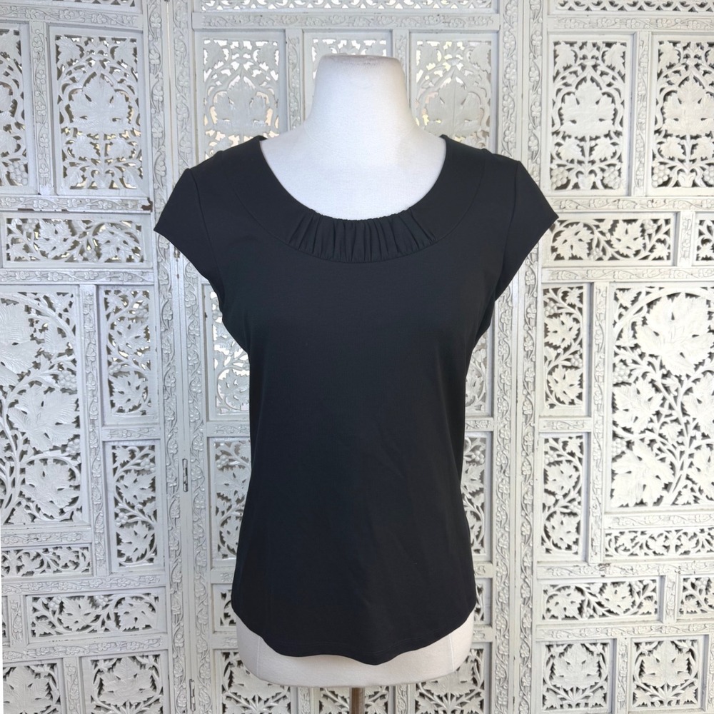 Lafayette 148 Black Short Sleeve Blouse Womens Medium Career Business Capsule